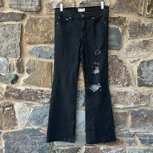 Free People Black Flare Distressed Jeans